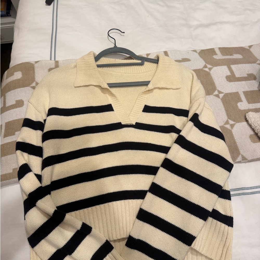 Striped Cream and Black Women's Sweater